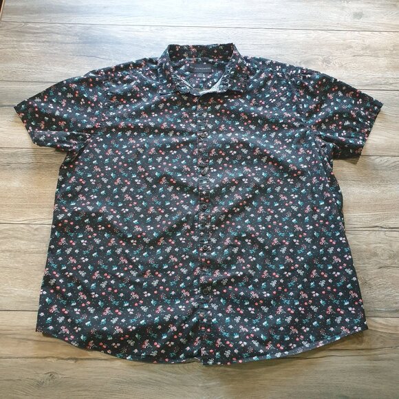 No Boundaries Men Black Floral Button Up Short Sleeve Shirt XL Vacation Black - Picture 1 of 6